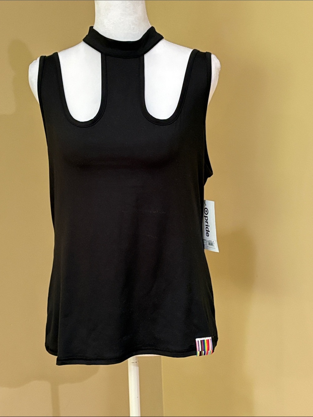 Pride Black Mock-Neck Double Cutout Tank Top